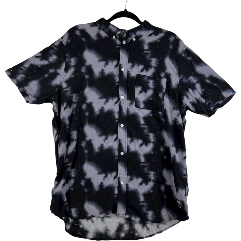 Wesc Mens Oden Gradient Button Down Shirt black violet Short Sleeve Large L